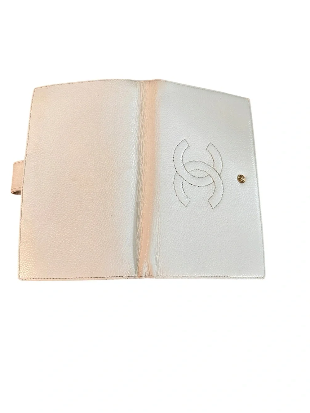CHANEL Cream Leather CC Logo Snap Wallet